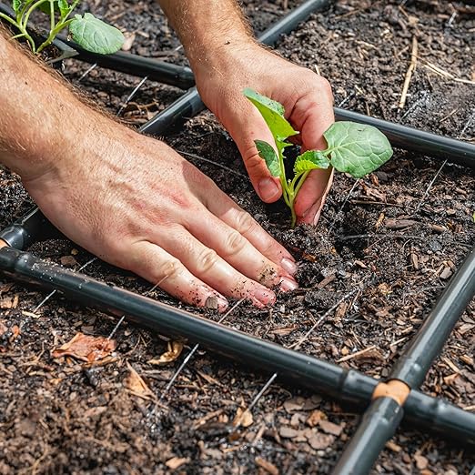 Garden In Minutes Drip Irrigation System for Garden, Soaker Hose & Garden Watering System Preassembled Drip Irrigation Kit, Flower Bed Sprinkler, Garden Irrigation System Kit - 4x4 (44"x44")