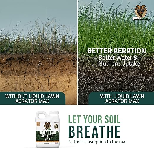 PetraMax Liquid Aeration for Lawn with Humic & Fulvic Acid Biostimulants, Liquid Aerator, Liquid Aerator, Soft Soil Liquid Aerator, Lawn Aeration, Soil Loosener, Soil Aerator, 10,000 sq ft (8 Oz)