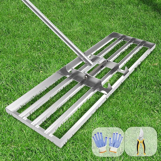 Lawn Leveling Rake 45" 6.5ft Lawn Leveler Ground Full Stainless Steel Leveling Rake Landscape Rake Topdressing Spreader Levelawn Tool for Backyard, Garden, Golf Couse, Farm, Pasture