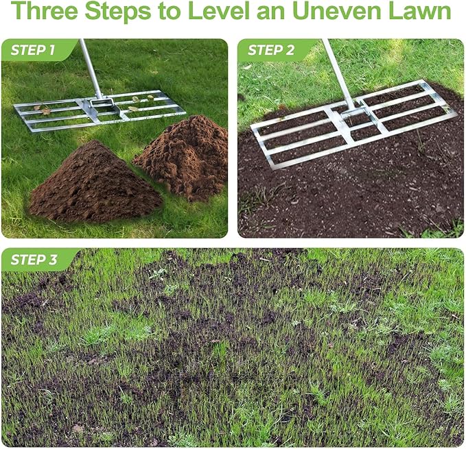 Scalebeard Lawn Leveling Rake,7FT 30 X10In Lawn Leveling Tool, Effort Saving & Adjustable Handle Heavy Duty Lawn Leveler for Yard Garden Golf Course Dirt Leveler