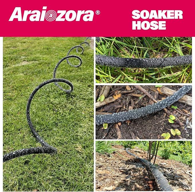 Soaker Hose 15 FT,Heavy Duty Solid Brass Connector 1/2“ Ruber Drip Irrigation Hose for Garden Flower Bed&Yard,Landscaping