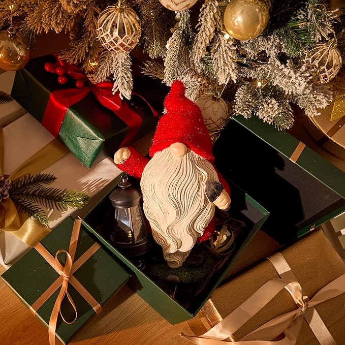 TERESA'S COLLECTIONS Valentines Gnomes for Outside, Resin Gnome Decorations with Solar Outdoor Lights for Garden Decor, Red Christmas Garden Sculptures & Statues for Patio, Gifts for Mom