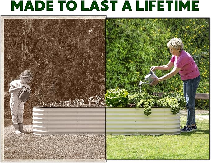 9-in-1 Galvanized Steel Raised Garden Bed // 8×2×1.5 ft Modular Planter for Gardening, Vegetables, Flowers // 18" Tall Metal Raised Garden Beds Outdoor (White) // Patented Design Planter Box