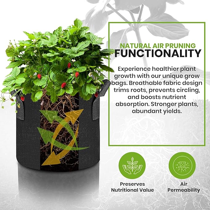 Utopia Home 12 Pack 5 Gallon Grow Bags, 300G Thickened Nonwoven Plant Fabric Pots for Outdoor, Grow Pots, Garden Plant Bags, Aeration Fabric Planters for Fruits, Vegetables and Flowers