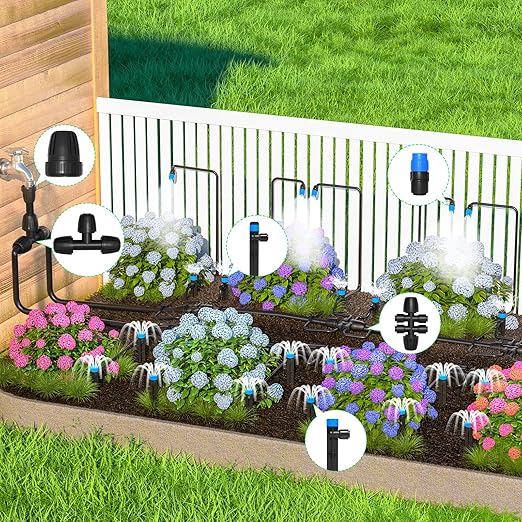 MIXC 230FT Drip Irrigation System,Quick Connector Garden Watering System Automatic Sprinkler System Kit for Lawn Raised Bed Greenhouse Plant Watering System with 1/2'' Tubing,Drip Emitters,Connectors
