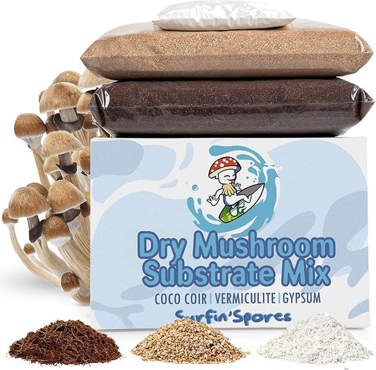 Surfin' Spores Dry Mushroom Substrate Mix | Produces 40 Pounds of Pasteurized Substrate | CVG Mix (Coco Coir, Vermiculite, Gypsum)