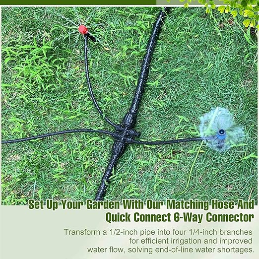 50FT 1/2 Inch Drip Irrigation Tubing with 4 Pack 1/2" to 1/4" Drip Irrigation Fittings, Drip Line Hose & Push-to-Fit 6 Way Splitter Connectors,for Drip Irrigation Parts, Drip Irrigation System