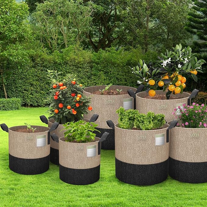 UMIG 12 Pack 10 Gallon Grow Bags, 300G Thick Non-Woven Fabric Cloth Smart Planter Pots with Handles, Black Camel Large Outdoor Garden Bags for Plants, Vegetable, Flowers