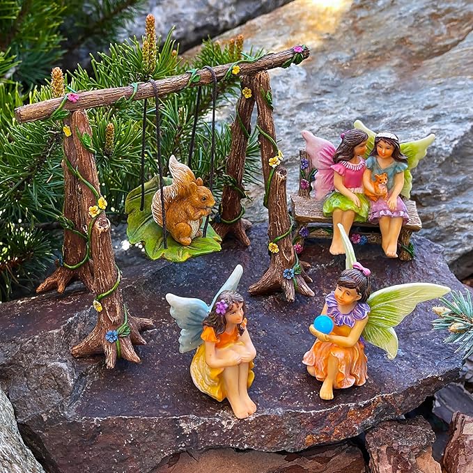 Mood Lab Fairy Garden - Accessories Kit with Miniature Figurines - Swing Set of 6 pcs - for Outdoor or House Decor