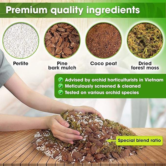 DUSPRO Orchid Potting Mix for Repotting with Moss Pine Bark Mulch Perlite & Coco Peat Natural Ingredients, Orchid Bark Potting Mix, Orchid Repotting Kit Drainage Indoor Potting Medium Great 20QT