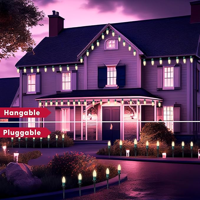 Joiedomi 30.75FT C9 Christmas Pathway Marker Lights, 24 LED Strawberry Stake Warm White Outdoor Faceted Walkway Decor with Connectable for Holiday Xmas Yard Garden Lawn