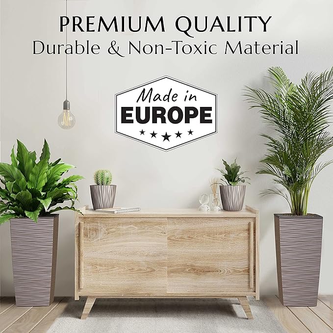 Mueller M-Resin Heavy Duty Tall Planter, Indoor/Outdoor Grande Plant, Tree, Flower Pot, 2-Piece Set, 24”, Modern Design, Built-in Drainage, Mocha