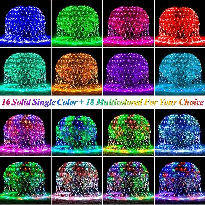LitHome 204 LED Color Changing Christmas Net Lights, 9.8ft x 6.6ft Connectable Mesh Fairy String With Remote, Waterproof Plug-in Multicolored for Bushes, Garden, Backyard, Outdoor Decor