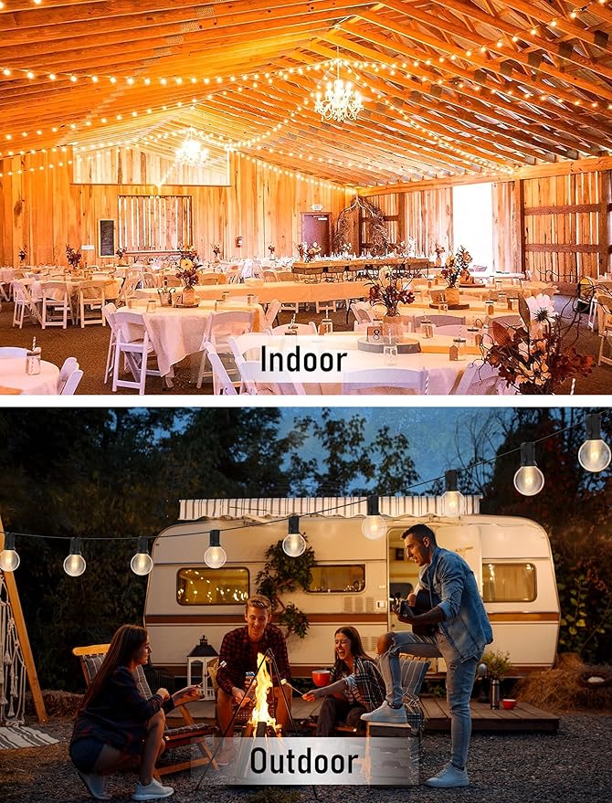 100FT String Lights, G40 Outdoor String Lights Edison Light Bulbs Clear Globe Lights for Backyard Patio Lights Indoor/Outdoor Commercial Decoration -5 Watt/120 Voltage/E12 Base -Black Wire