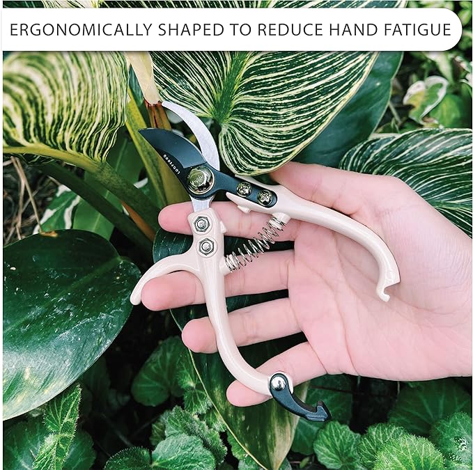 Bypass Pruning Shears Hand Pruner Garden Trimming Scissors Plant Trimmers Herb Snips Flower Clippers Ergonomic Handle Modern Garden Tools (Classic Cream)