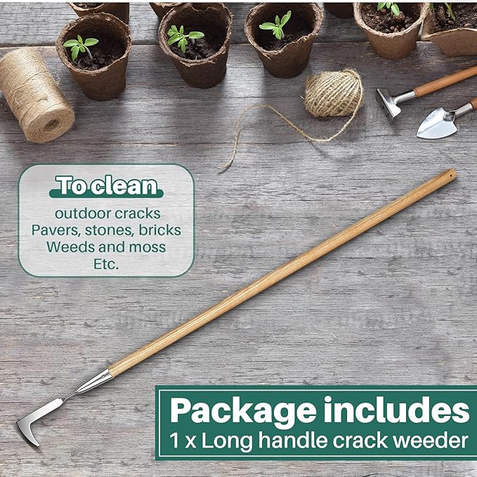 Lothee Garden Long Handle Crack Weeder 54 Inch Stainless Steel Crevice Weeding Tool L Shaped Weed Puller Tool Weed Remover Tool Long Handled Manual Weeders for Lawn Yard Patio Gardening Grass Cutter