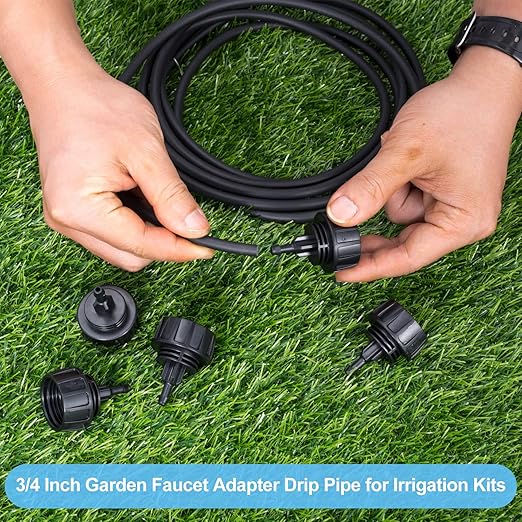 PAGOW Drip Irrigation Kit, 1/4 inch Fittings, Hose Adapter, Garden, Lawn, Black (6pcs Connector, 6 Washer)
