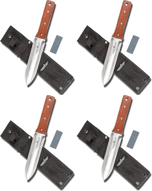 Garden Guru Hori Hori Garden Tool Deluxe Set for Weeding, Digging, Pruning, and Cultivating - Stainless Steel Full Tang Blade (4 Pack)