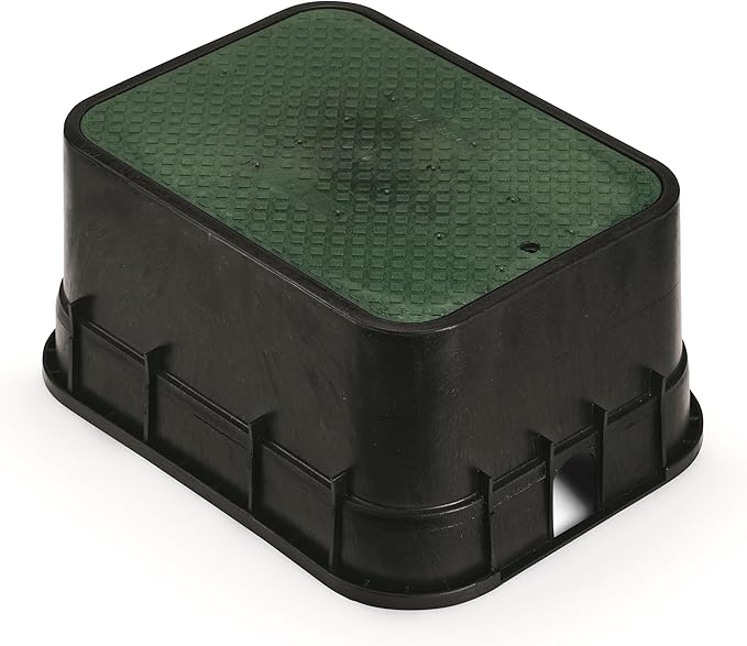 Rain Bird CPVBJMB Professional Series 12" Jumbo Rectangular Sprinkler Valve Box, Black with Green Lid, 12" High