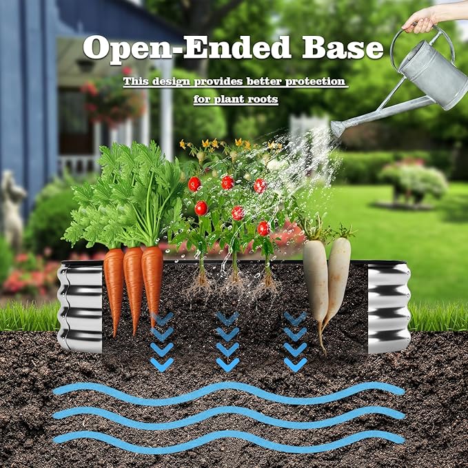 Large Raised Garden Bed Galvanized Metal Round Raised Garden Bed Outdoor for Gardening Raised Garden Bed Kit，8x2x1FT for Vegetables Flowers Ground Planter Box