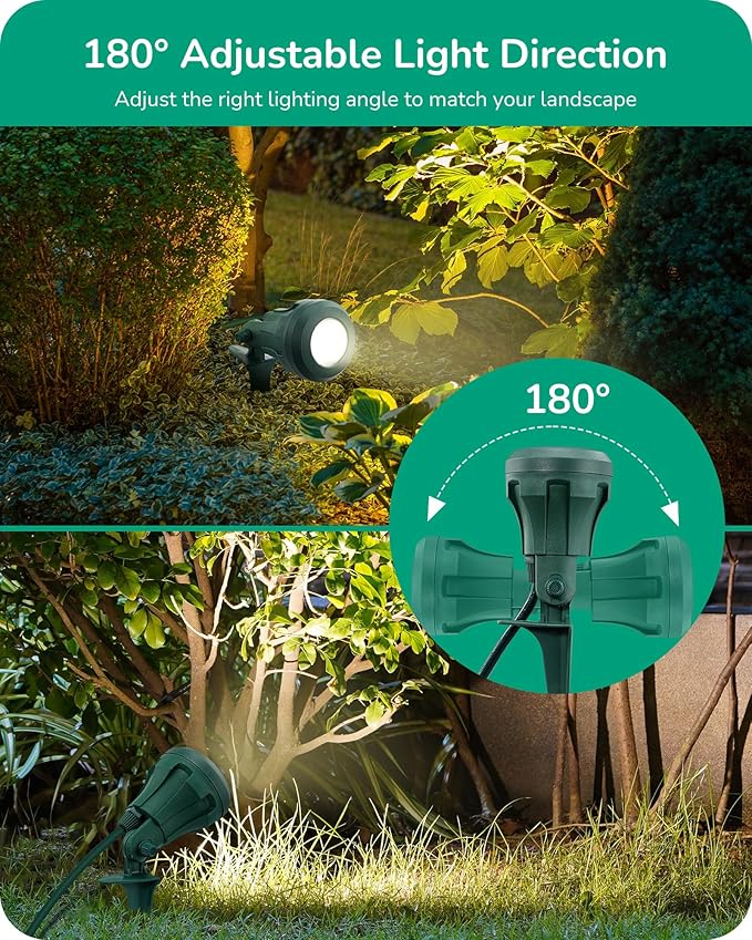 EDISHINE 120V Spotlight Outdoor, 5 Extra Color Lenses, 4.8W Waterproof LED Outdoor Spotlight, 5000K Landscape Lighting for Yard Flag Tree Holiday Decor, 180° Adjustable, UL Listed