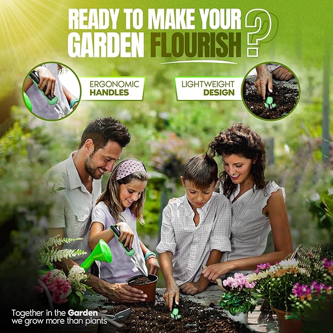 KHETI Garden Tools Set for Gardening - 11 Pieces 2mm Heavy Duty Stainless Steel Includes Spade Shovel Perfect for Digging and Gardening, Garden Tool Kit, Ideal Gardening Tools for Women and Mothers