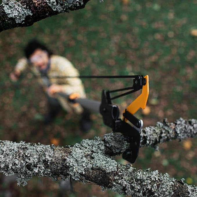 Fiskars 7ft-14ft Power-Lever Extendable Pole Saw and Tree Pruner, Lawn and Garden Tools, Black/Orange