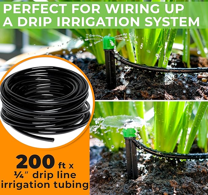 CARPATHEN 1/4 Drip Irrigation Tubing - 200 ft Black Drip Irrigation Hose Perfect for DIY Garden Irrigation System, Hydroponics, Misting Tubing, or as Blank Distribution Tubing for Any Garden Project