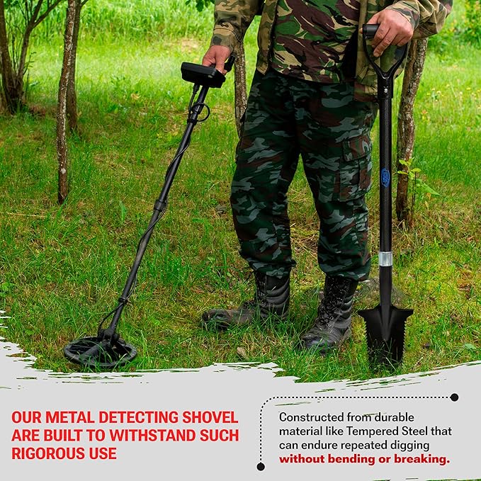 CKG Carbon Metal Detecting Shovel Digging Tool with Double Serrated Blade – Lightweight Digger Garden Root Cutter, Spade Professional Metal Detector Accessories, Single