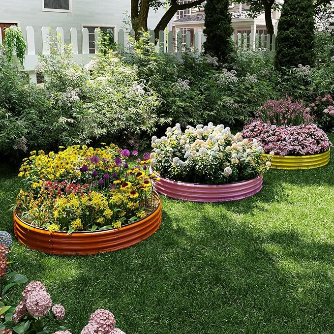 Galvanized Metal Planter Round Raised Garden Bed Kit for Gardening Outdoor，3x3x1ft Planter Grow Garden Box Raised Flower Bed，Round Galvanized Planter Outdoor Large Metal Fire Pit Ring