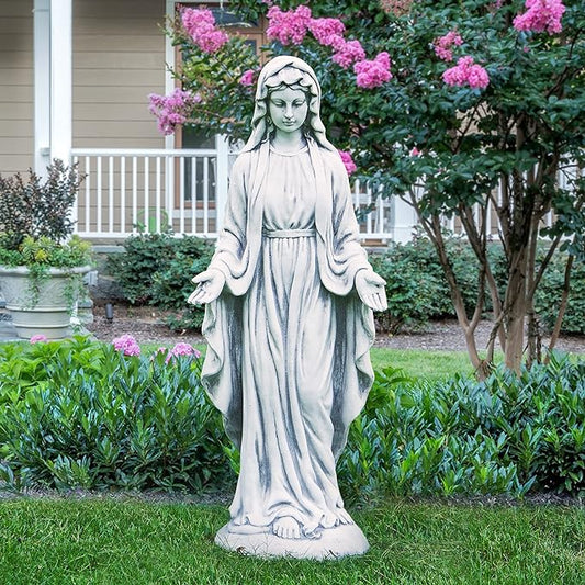 Virgin Mary Statue 29.9” Tall Religious Large Garden Statue Art Décor Blessed Mother Outdoor Statues for Garden in Magnesium Oxide Stone for Garden, Yard, Patio, Lawn, Hallway,Gray