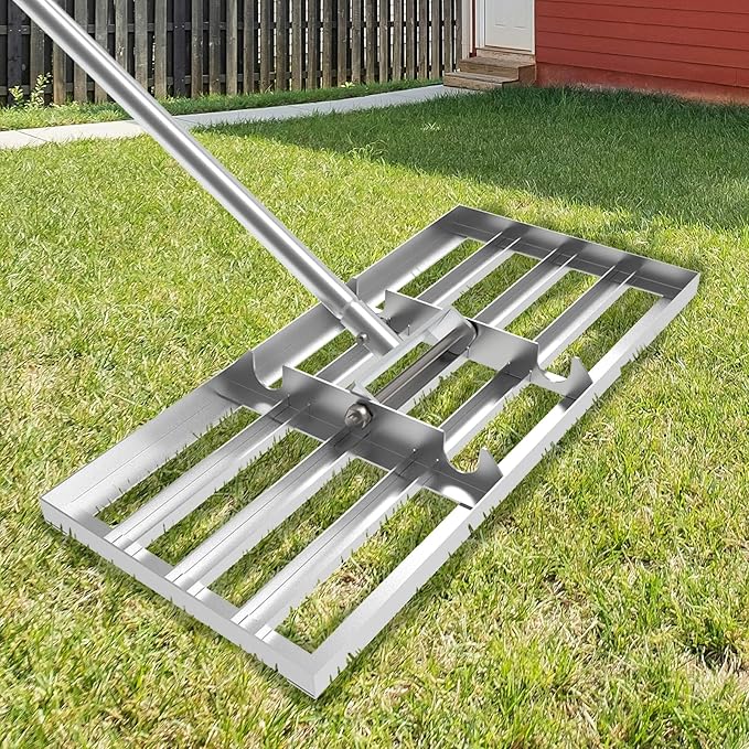 Lawn Leveling Rake 17 inch, Lawn Leveler Garden Tool with Stainless Steel Handle Rakes for Lawns Heavy Duty Landscape Rake for Backyard, Garden, Golf Course, Farm, Pasture