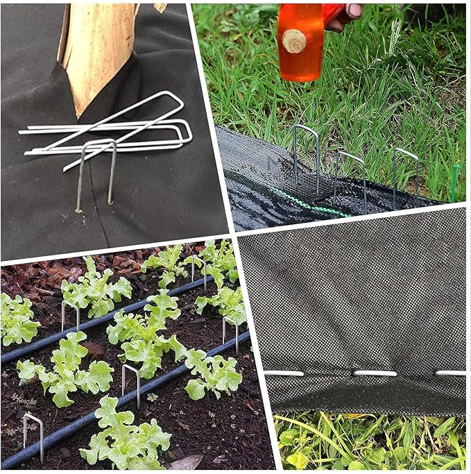 50pcs 6 Inch Garden Landscape Staples 11 Gauge Galvanized Lawn Stakes, Heavy Duty Sod Pins for Fences, Lawns, Weed Barriers, and Landscape Fabrics, Netting, Irrigation Hose, Floor Mats