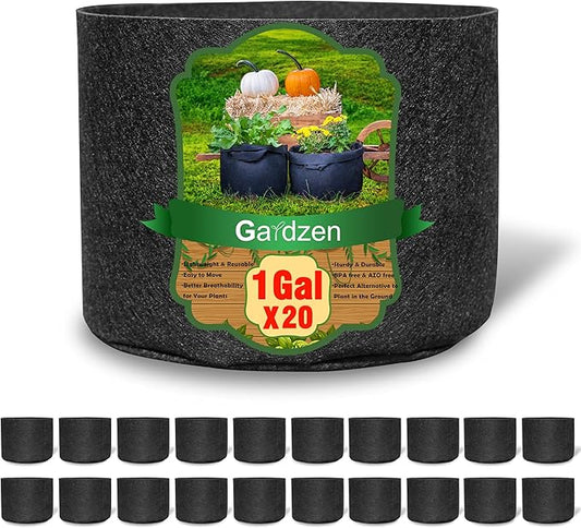 Gardzen 20-Pack 1 Gallon Nonwoven Grow Bags, Aeration Fabric Pots