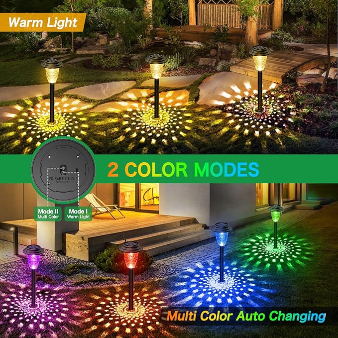 Solar Pathway Lights, 8 Pack Bright Color Changing/Warm White Solar Lights Outdoor Waterproof Solar Garden Lights, Outdoor Lights Solar Powered Landscape Path Lights for Yard, Walkway, Lawn