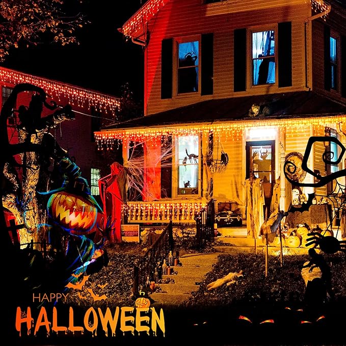 JMEXSUSS 800 LED Thanksgiving Icicle Lights for Outside, Orange Icicle Lights Outdoor with Remote, Thanksgiving String Lights Indoor Plug in for Fireplace Indoor House Roof Thanksgiving Decor
