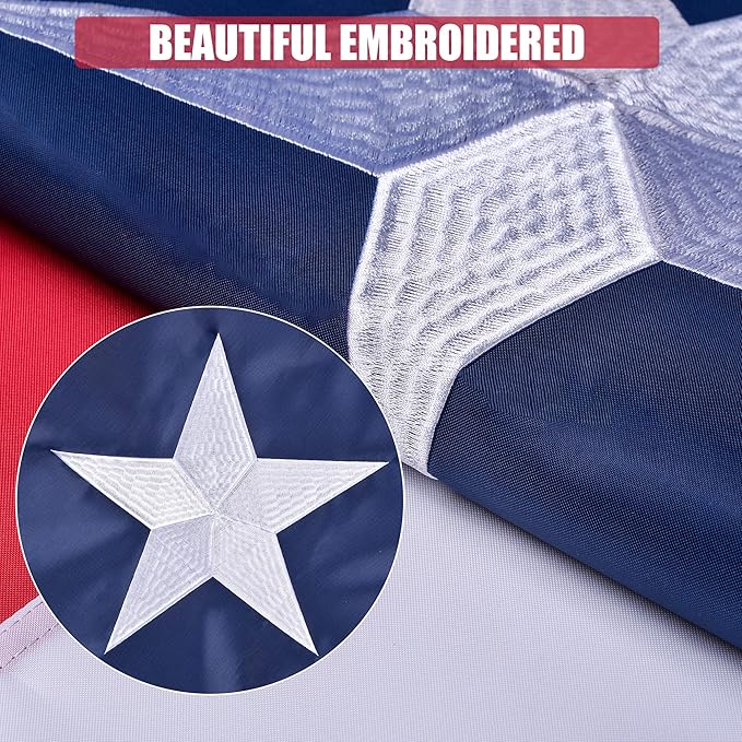 Texas State Flag 5x8 Ft, Deluxe Embroidered Heavy Duty Nylon Durable TX Outside Flags, Indoor/Outdoor, Sewn Stripes and Brass Grommets