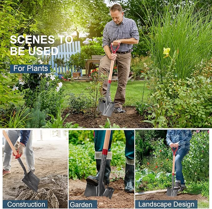 Garden Shovel Round Digging Shovel Heavy Duty Shovel for Digging Trenching Gardening Camping, 43 inches