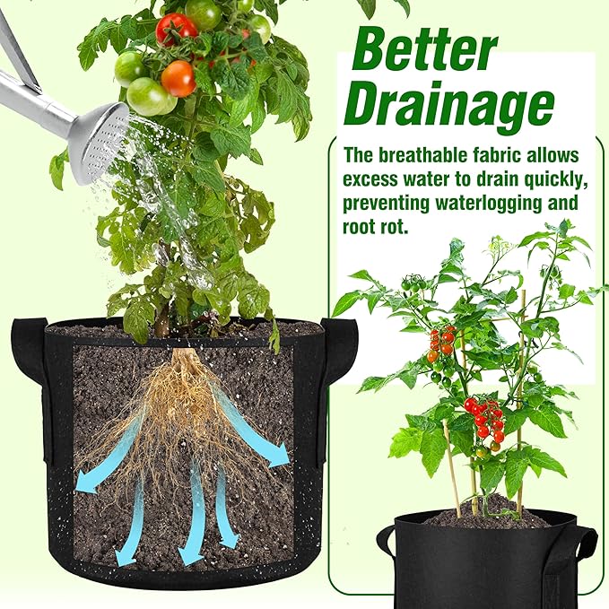 PHYEX 12-Pack 20 Gallon Grow Bags, Thickened 300G Nonwoven Fabric Pots with Reinforced Handles, Planting Bags for Healthy Root Growth, Vegetables, and Flowers, Come with 12 Pcs Plant Labels