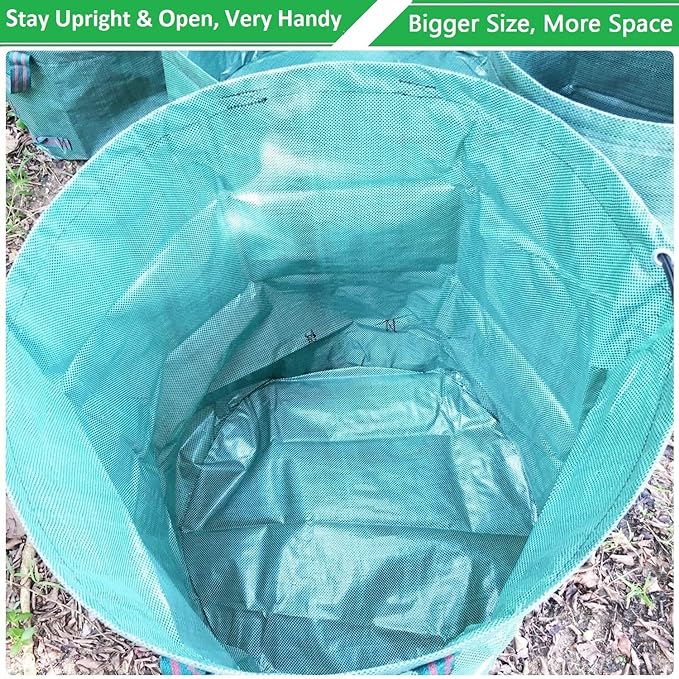 Standard 2-Pack 16 Gallon Yard Lawn Garden Bags (D18, H15 inch) with Gardening Gloves, Yard Waste Bags,Garden Debris Bag,Camping Trash Bags,Recycling Bag,Laundry Bag,Lawn Weeds Bag,Leaf Bags 4 handles