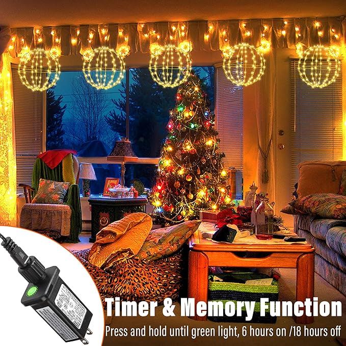 Outdoor Decorations Hanging Ball Lights 2PCS - 12 Inch Connectable Hanging Tree Globe 120 LED Fairy Lights with 8 Lighting Modes,Timing Function Waterproof Indoor Outdoor (Warm White, 2pcs)