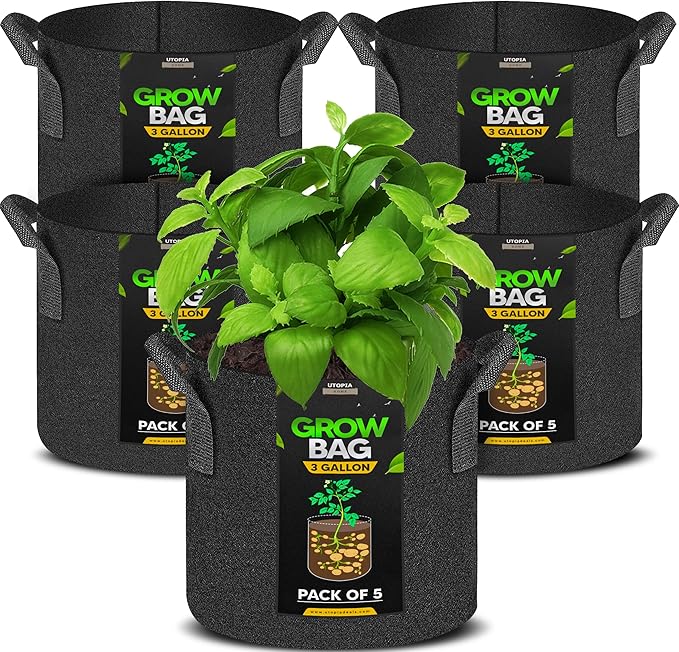 Utopia Home 5 Pack 5 Gallon Grow Bags, 300G Thickened Nonwoven Plant Fabric Pots for Outdoor, Grow Pots, Garden Plant Bags, Aeration Fabric Planters for Fruits, Vegetables and Flowers