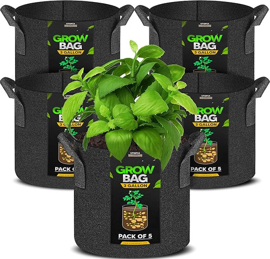 Utopia Home 5 Pack 5 Gallon Grow Bags, 300G Thickened Nonwoven Plant Fabric Pots for Outdoor, Grow Pots, Garden Plant Bags, Aeration Fabric Planters for Fruits, Vegetables and Flowers