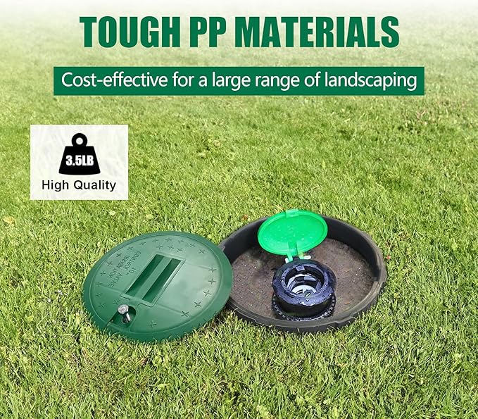 3 Pcs 10 In Sprinkler Valve Boxes, Durable PP Round Irrigation Valve Box for Garden Yard Outdoor Lawn Grassland Ground Farm, Green&Black Water Meter Box
