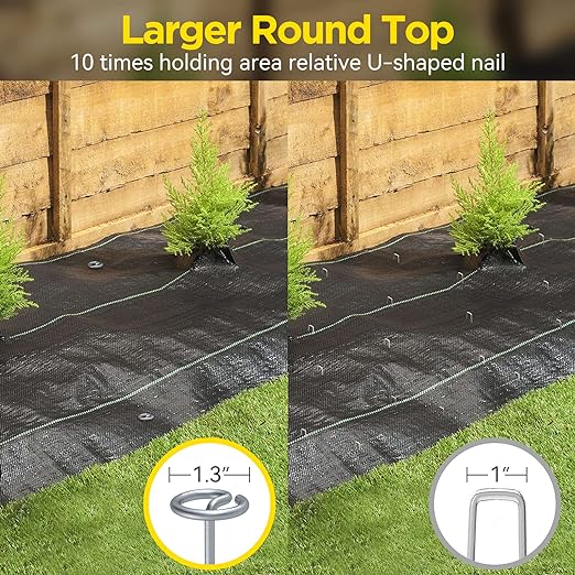 Landscape Fabric Pins, Thickened 8 Gauge Circle Top Landscape Pins-120 Pcs, Not Easy to Bend 6 inch Galvanized Landscape Fabric Stakes, More Holding Power Than U-Shape Garden Staples(120)