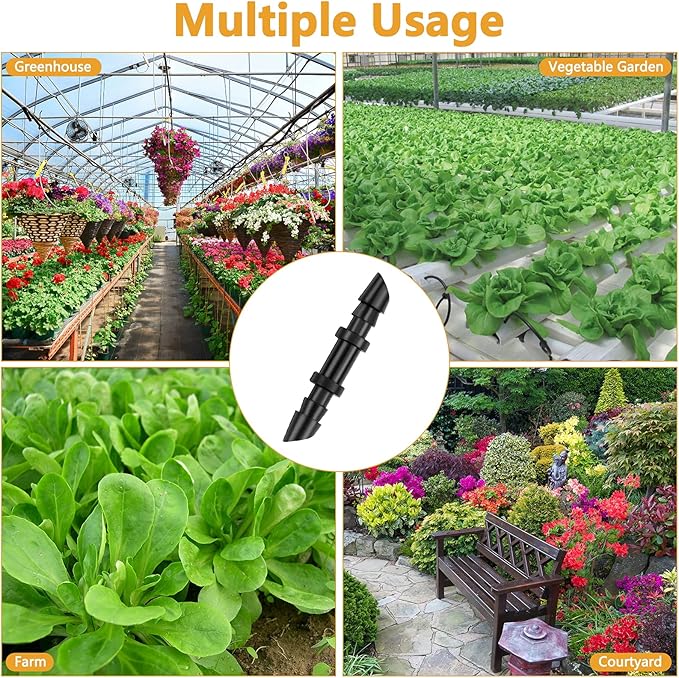 50 Pcs Drip Irrigation Coupling Fittings, 1/4'' Drip Irrigation Tubing, Straight Coupling/Single Barbed Connectors for Universal 1/4 Inch Irrigation Tubing