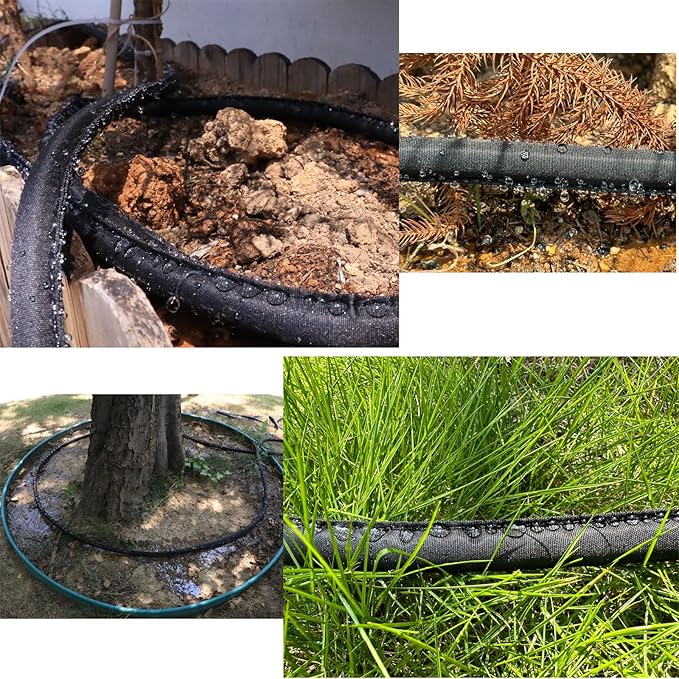 Garden Flat Soaker Hose 60 Ft for Garden Beds, Water Hose Linkable Irrigation System Lightweight and Easy Gardening Yard Work Watering Plants and Flowers