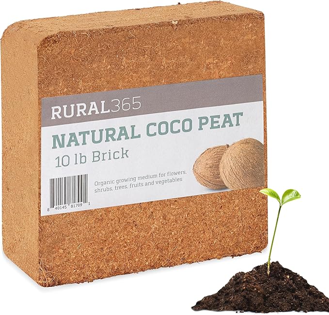 Ruralty Coconut Potting Mix - Natural Coco Coir Brick 10-Pound Coco Peat Potting Soil Indoor Plants and Outdoor