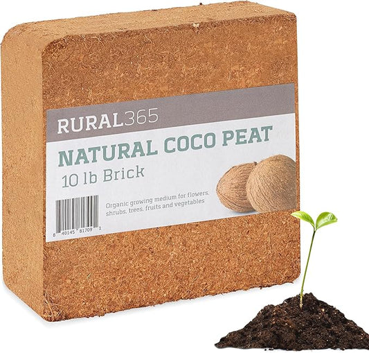 Ruralty Coconut Potting Mix - Natural Coco Coir Brick 10-Pound Coco Peat Potting Soil Indoor Plants and Outdoor