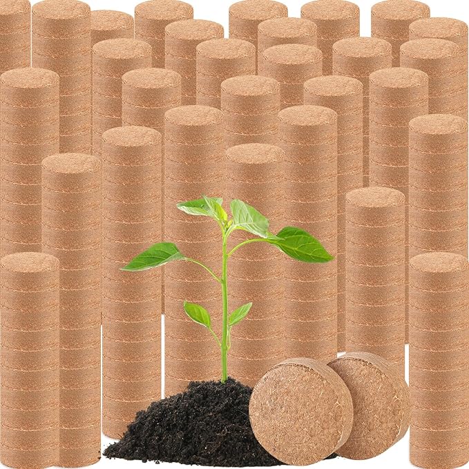 Sasylvia 500 Pcs (30mm) Compressed Coconut Coir Fiber Potting Soil Expanding Organic Coconut Coir Pellet Fiber Soil for Potted Plants, Succulents, Agricultural Cultivation, Home Planting